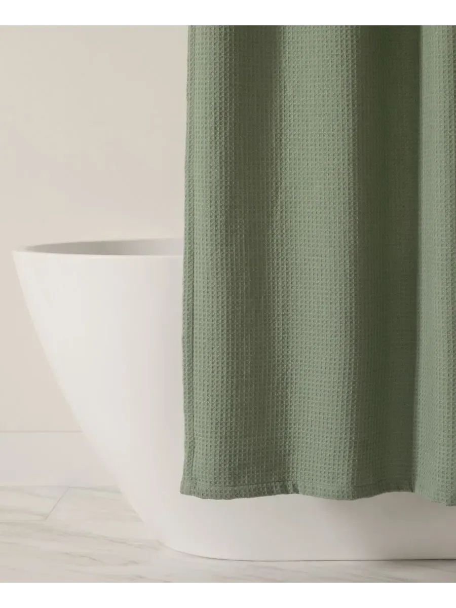 Шторка для ванной из вафельной ткани 183x183 см, Cotton Blend Waffle ienjoy Home — изображение 7 из 8, шалфейный