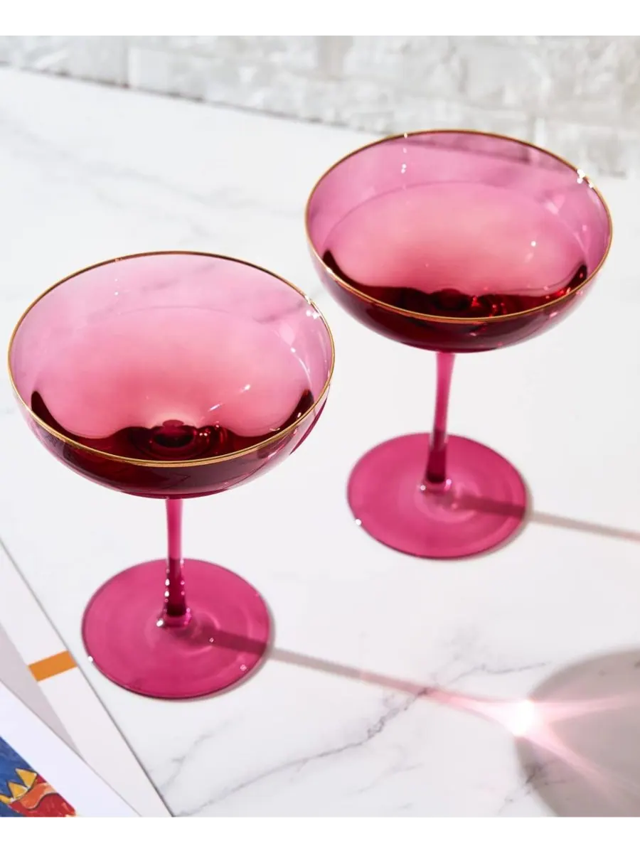 Набор из 2 бокалов-купе с позолоченной окантовкой The Wine Savant — изображение 4 из 6, фиолетовый