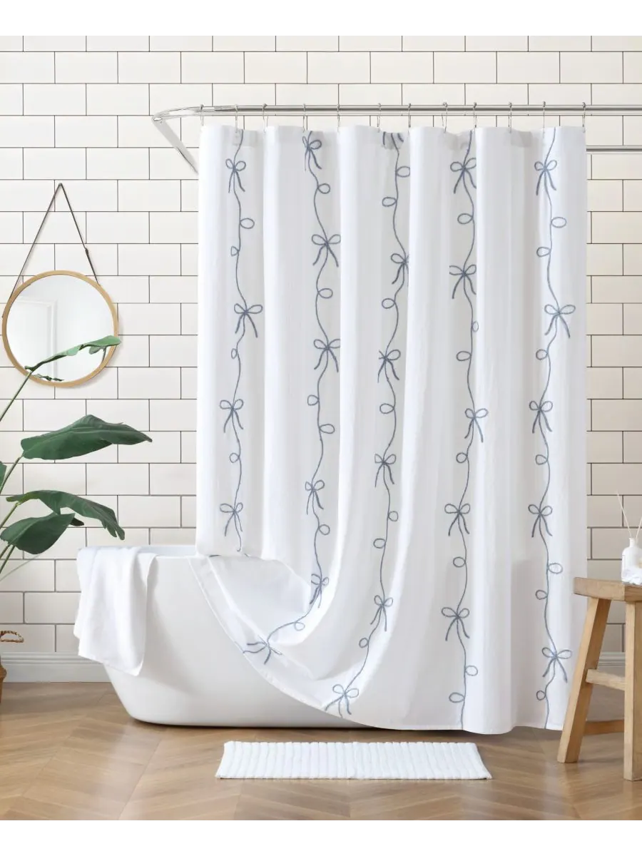 Хлопковая занавеска для душа Sasha Bows, 72" x 72" Peri Home — изображение 1 из 5, синий