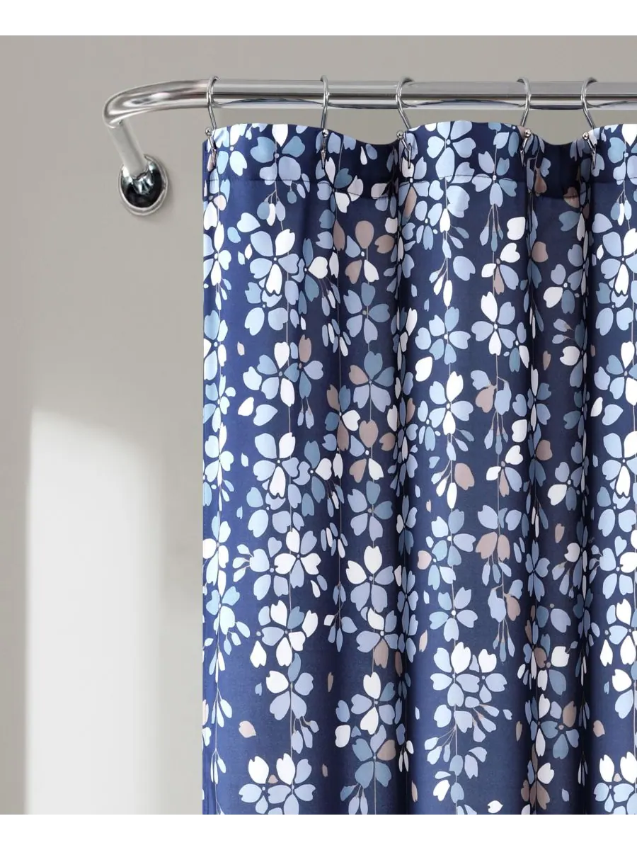Занавеска для душа с изображением плакучих цветов, 72 x 72 дюйма Lush Décor — изображение 3 из 5, темно-синий