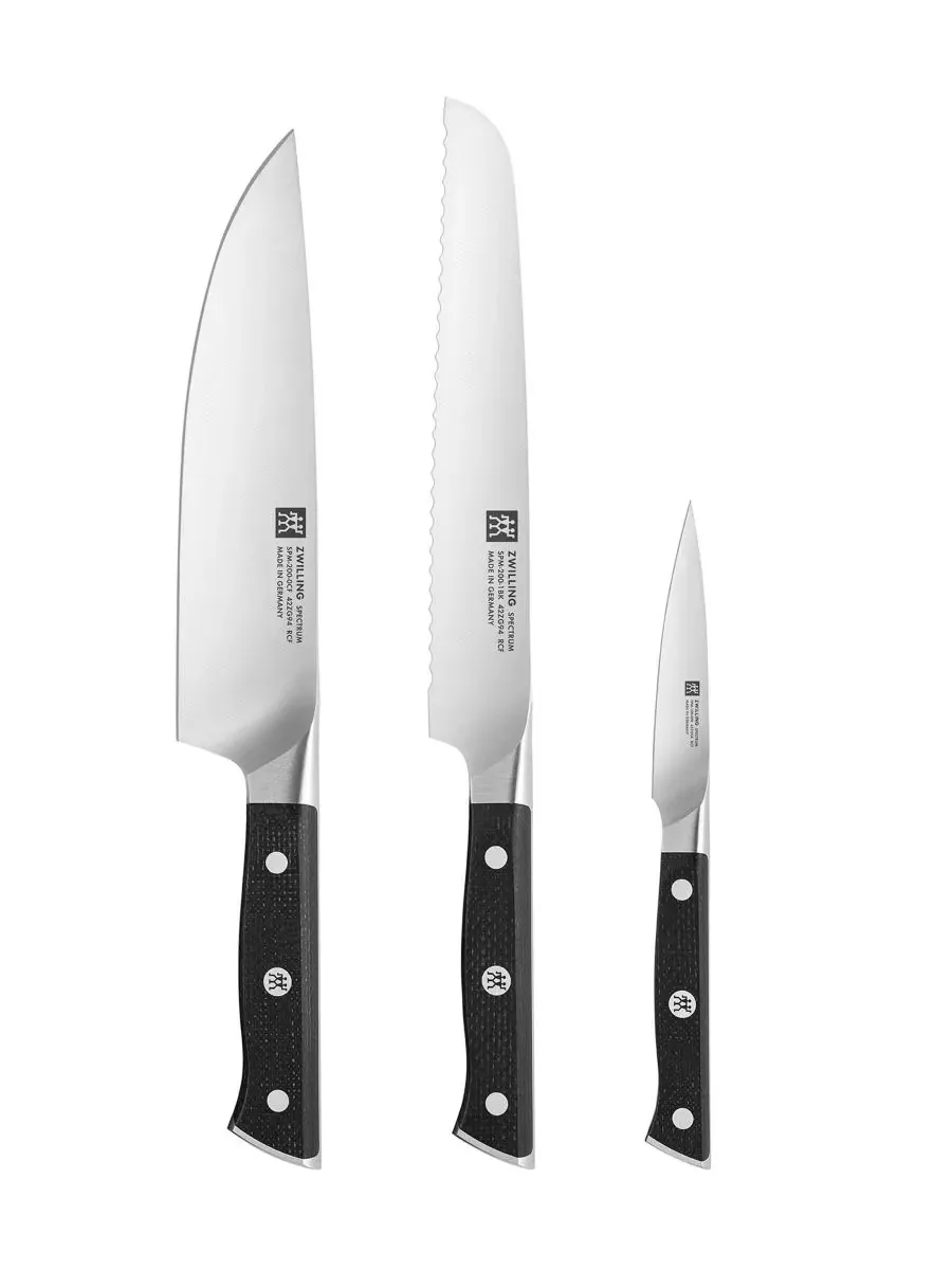 Набор кухонных ножей ZWILLING Spectrum, 3 предмета, шеф-нож/нож для хлеба/овощной нож — серебристый