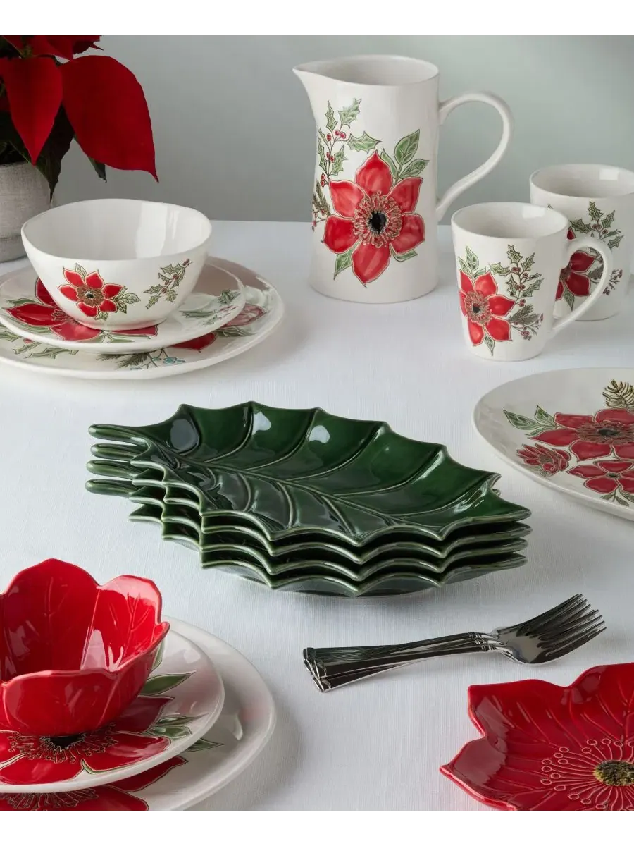 Набор из 4 тарелок Festive Blooms Holly Plates Certified International — изображение 5 из 5, зеленый