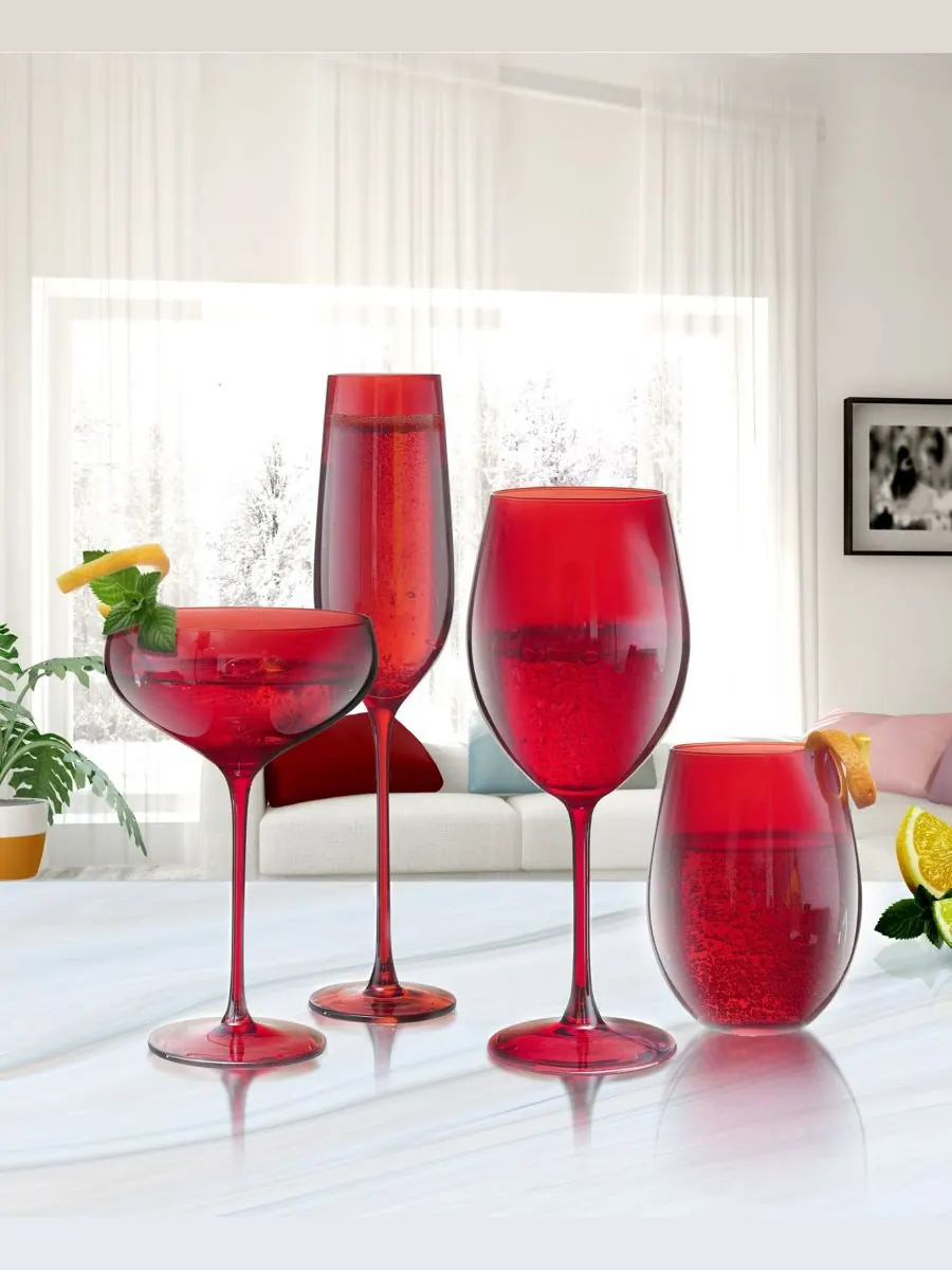 Набор из 4 бокалов для вина Carnival без ножки, объемом 19 унций Qualia Glass — изображение 3 из 3, красный