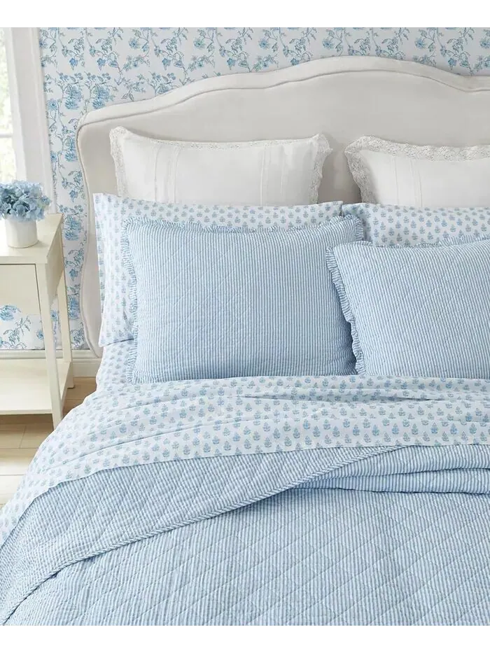 Двусторонние одеяла в полоску с оксфордской полоской Laura Ashley — изображение 3 из 8, синий/белый