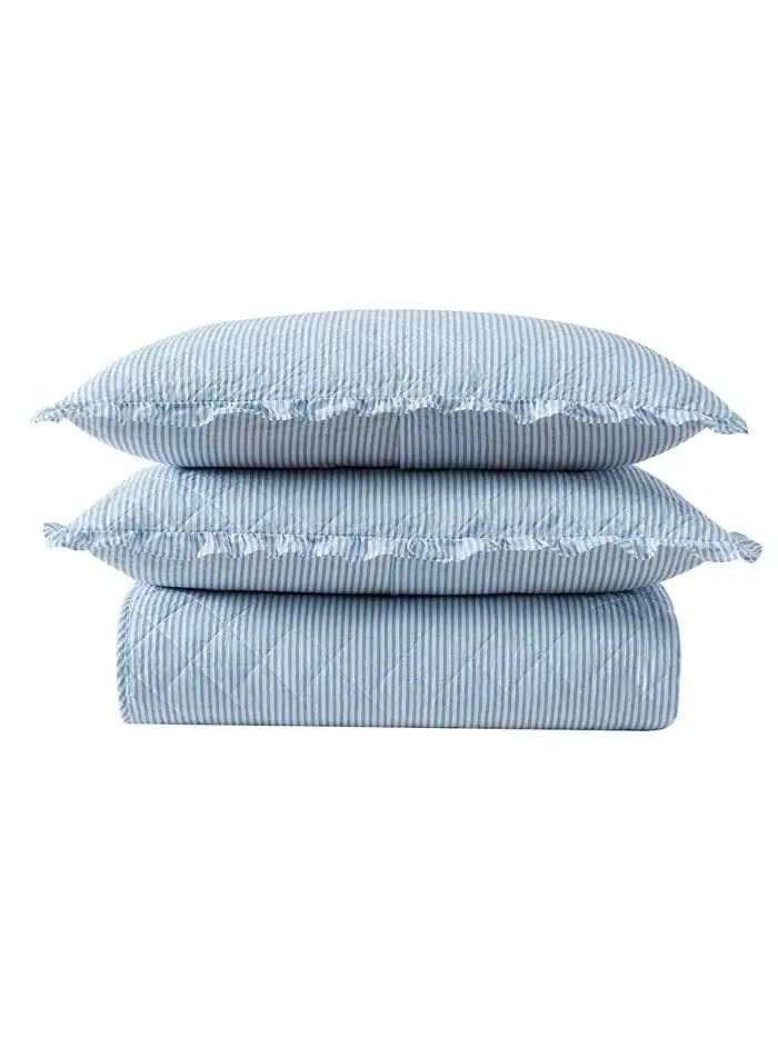 Двусторонние одеяла в полоску с оксфордской полоской Laura Ashley — изображение 6 из 8, синий/белый