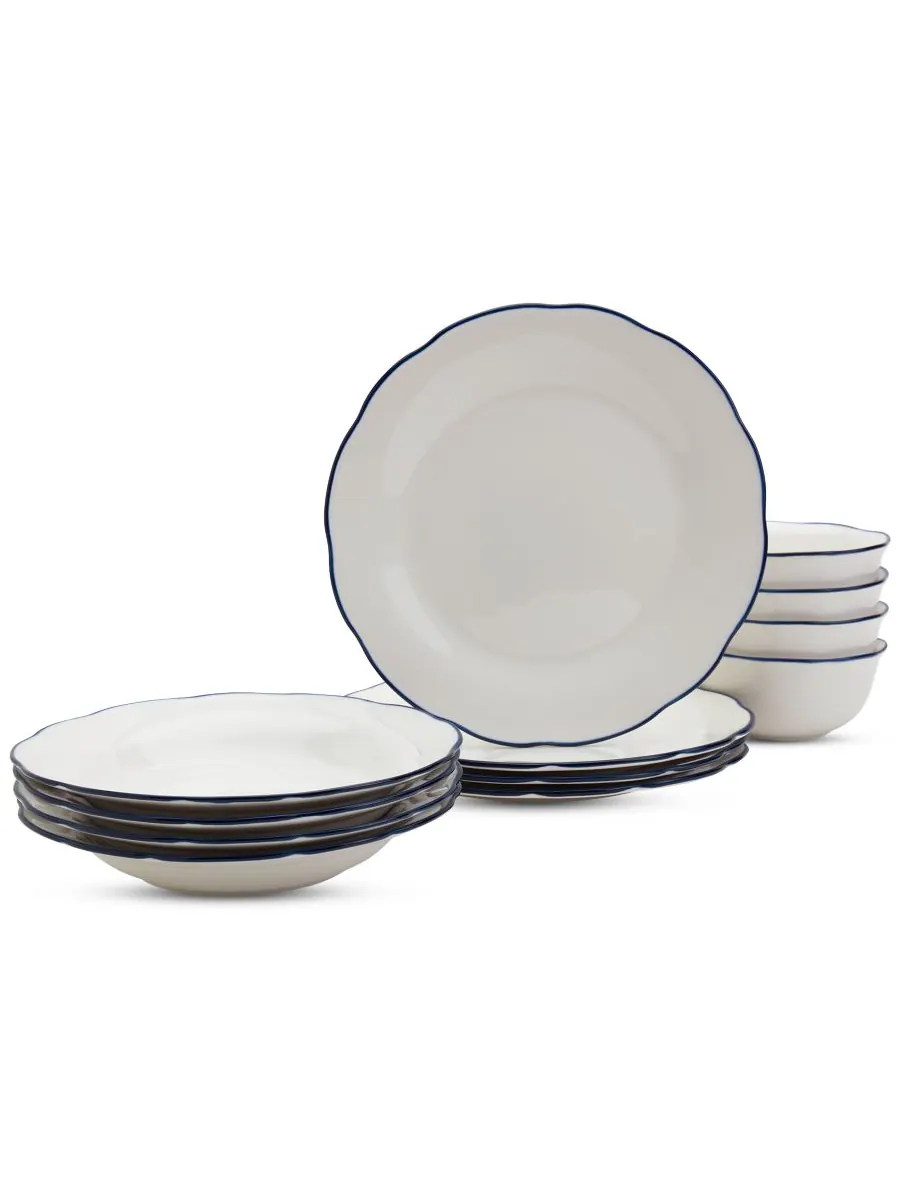 Набор посуды Blue Rim Scalloped из 12 предметов, на 4 персоны — белый