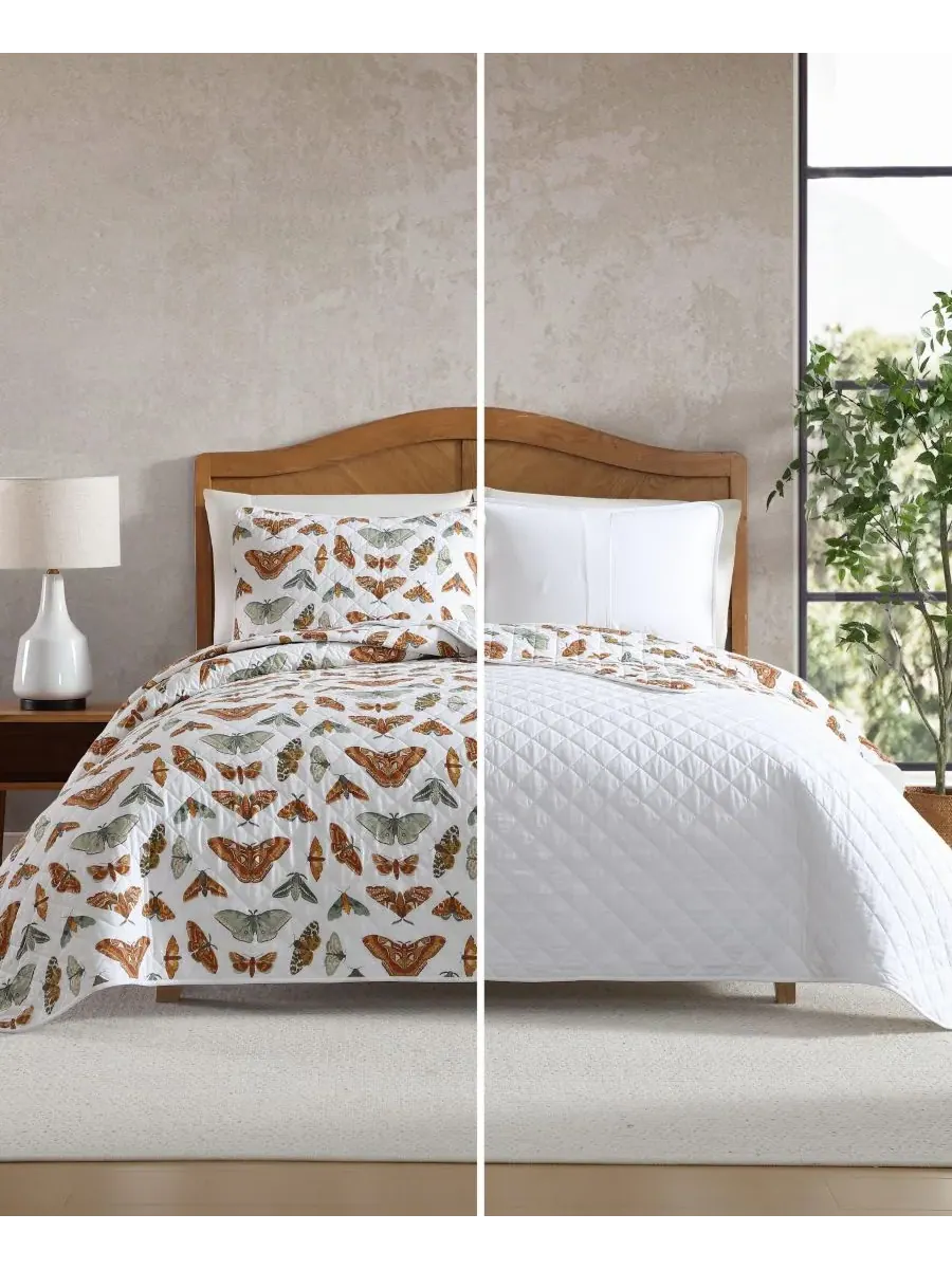 Комплекты двусторонних хлопковых стеганых одеял Wilford Butterfly Eddie Bauer — изображение 3 из 8, светлый бежевый