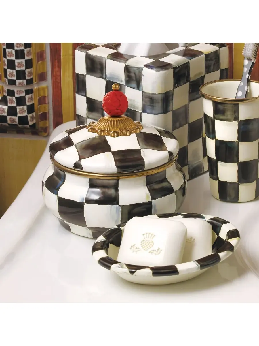Эмалированная банка для хранения MacKenzie-Childs Courtly Check Squashed Pot Canister, 590 мл — изображение 2 из 4, нет цвета
