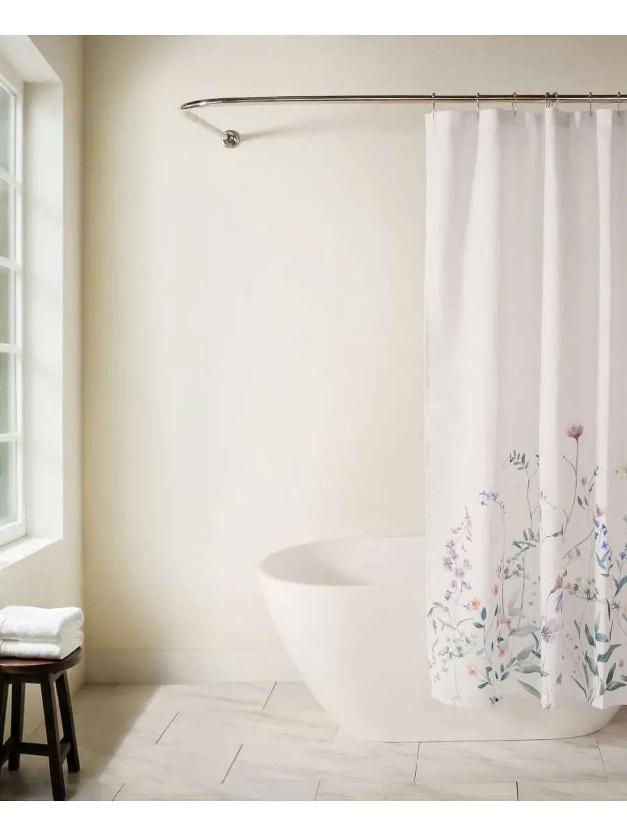 Шторка для ванной с принтом Wild Flowers White ienjoy Home, 183 x 183 см — изображение 1 из 8, белый