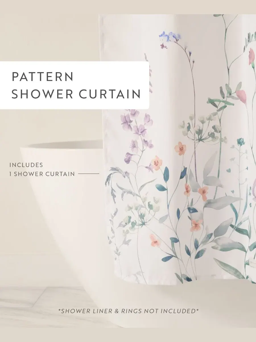 Шторка для ванной с принтом Wild Flowers White ienjoy Home, 183 x 183 см — изображение 2 из 8, белый