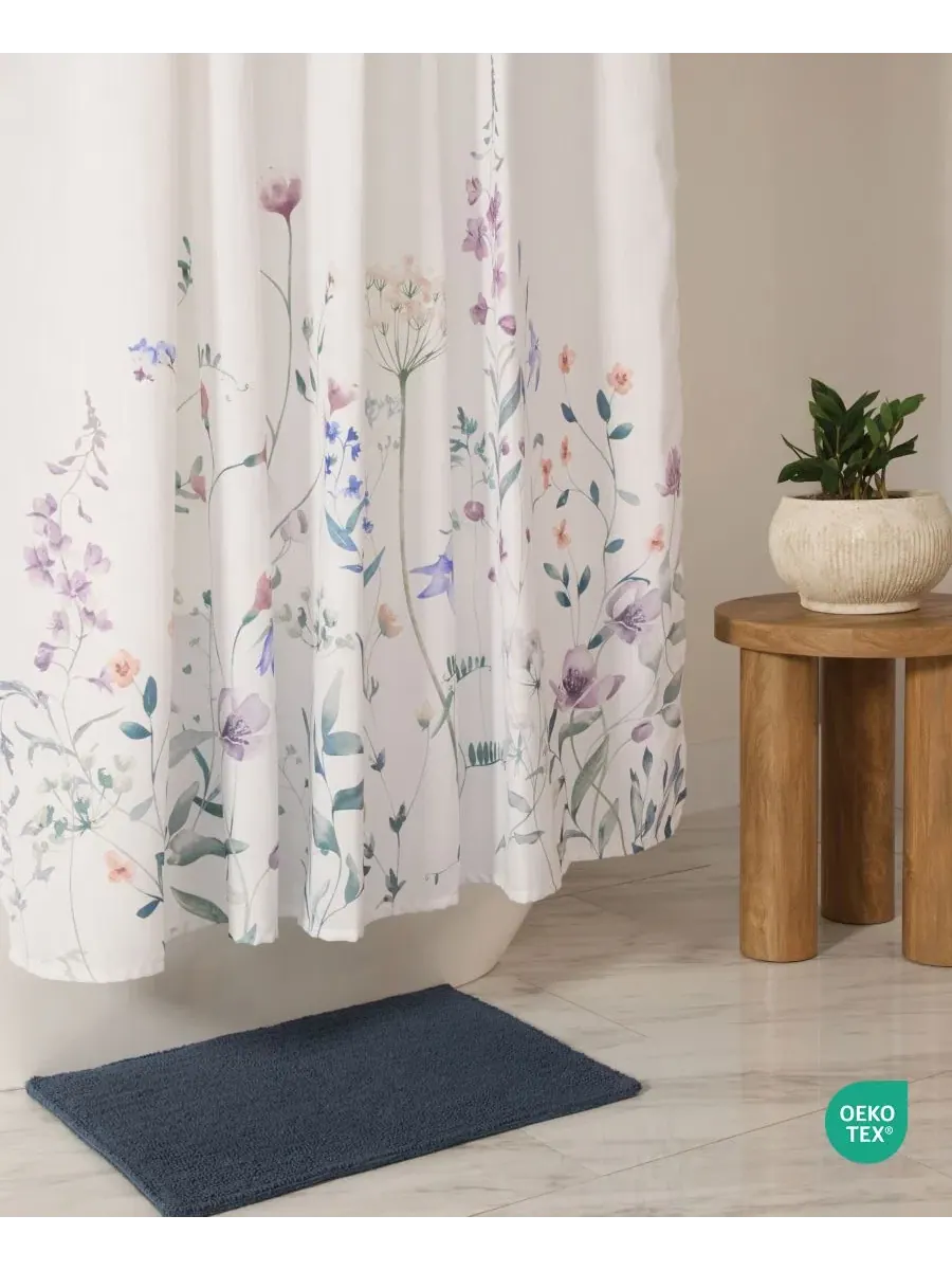 Шторка для ванной с принтом Wild Flowers White ienjoy Home, 183 x 183 см — изображение 6 из 8, белый