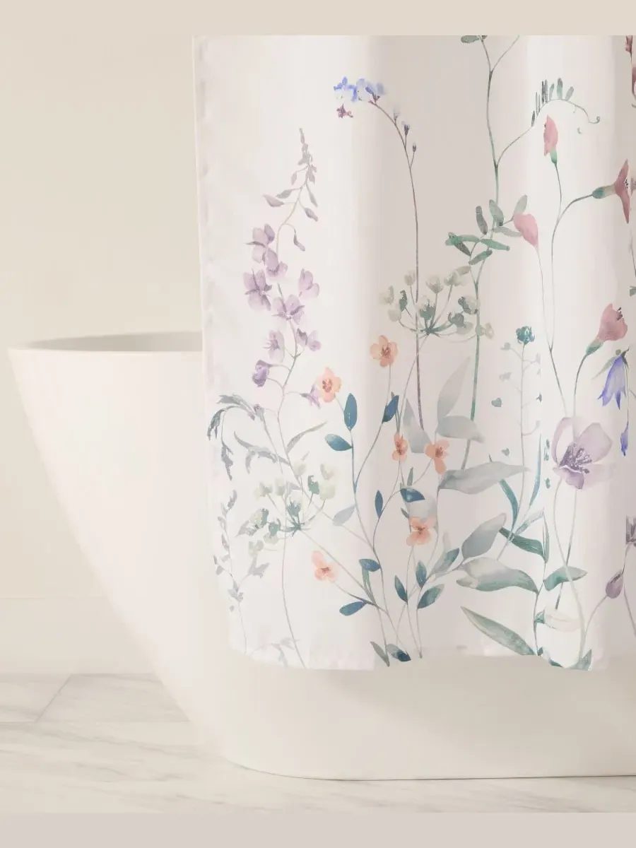 Шторка для ванной с принтом Wild Flowers White ienjoy Home, 183 x 183 см — изображение 7 из 8, белый