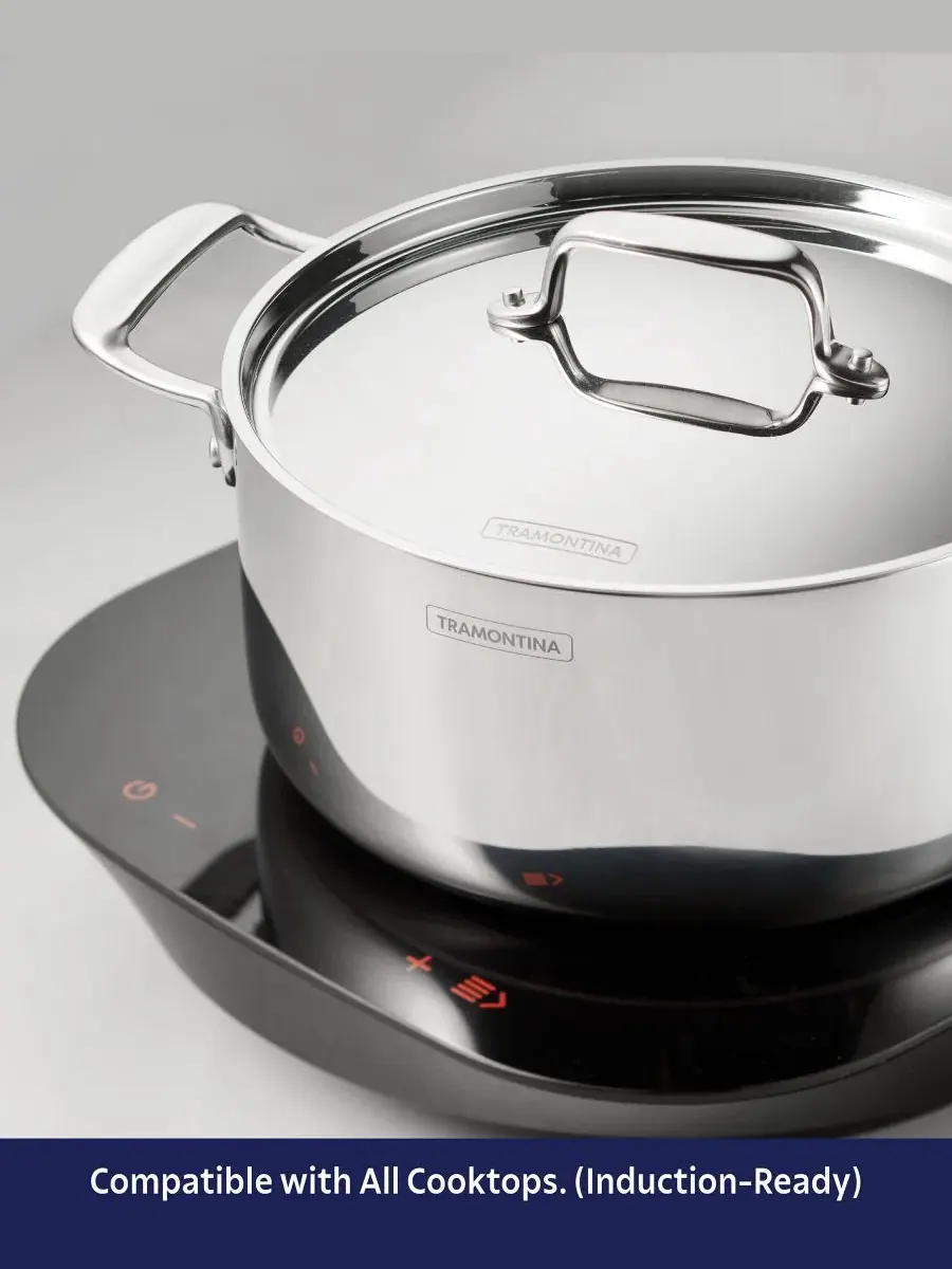 Жаропрочная кастрюля с крышкой Utsava Tri-Ply Clad Stainless Steel, 6.1 л Tramontina — изображение 8 из 11, серебряный