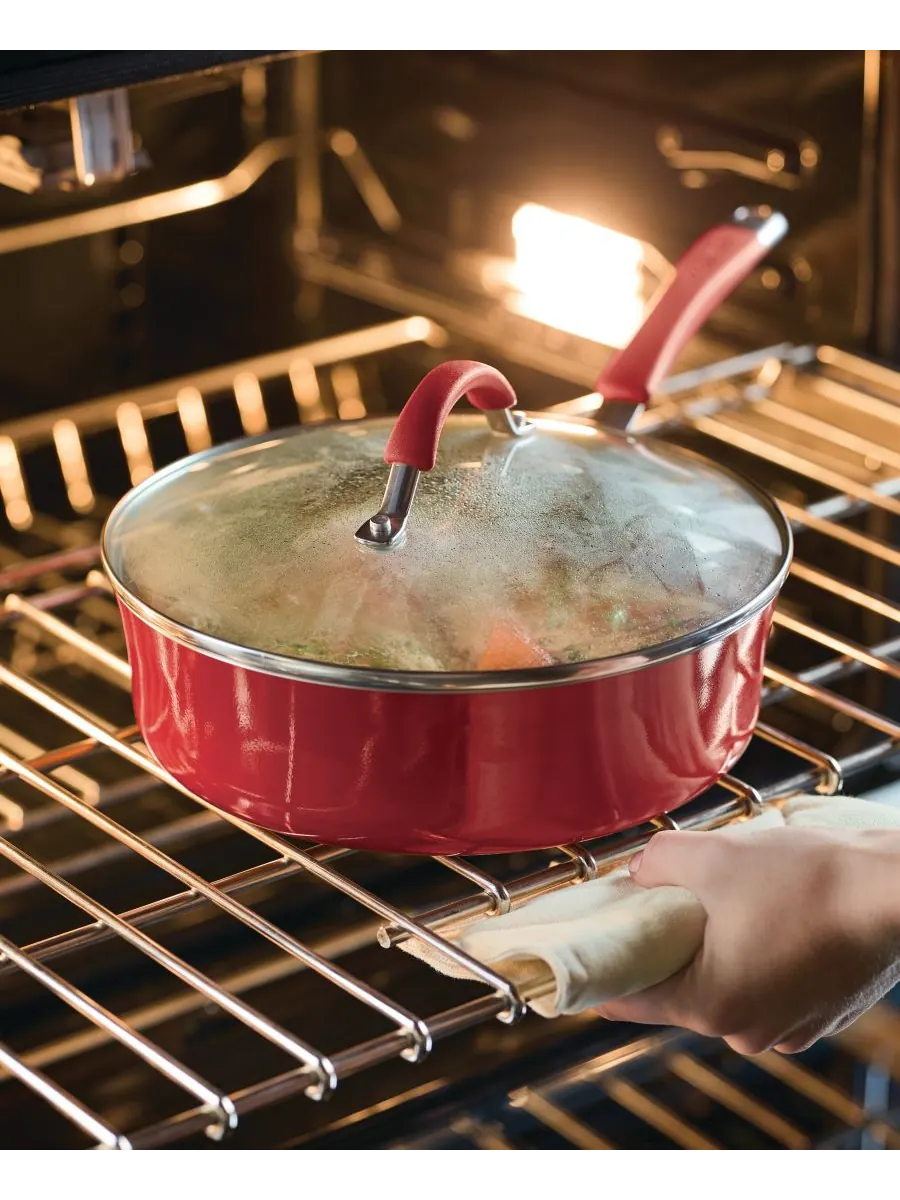 Набор посуды Cucina из 10 предметов с антипригарным покрытием и фарфоровой эмалью Rachael Ray — изображение 4 из 9, красный