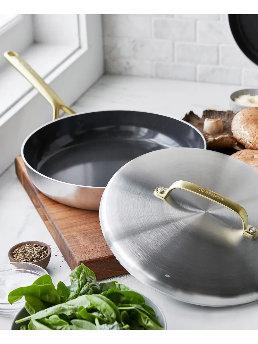 Сковорода с крышкой GreenPan GP5 Stainless Steel, 30 см — изображение 2 из 5, серебряный