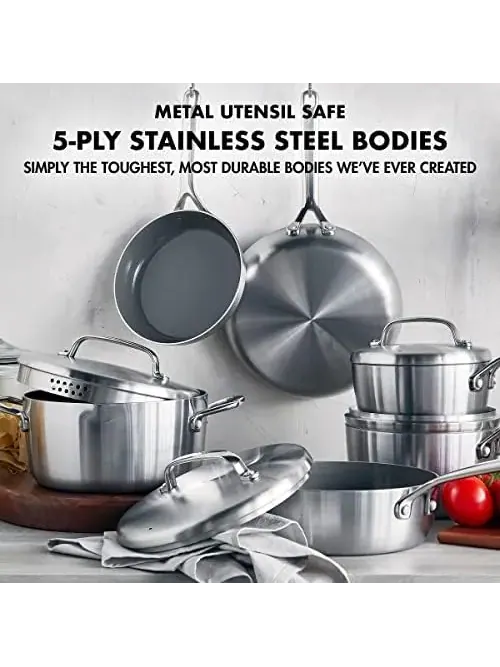 Набор посуды GreenPan GP5 Stainless Steel, 10 предметов — изображение 13 из 17, золотистый