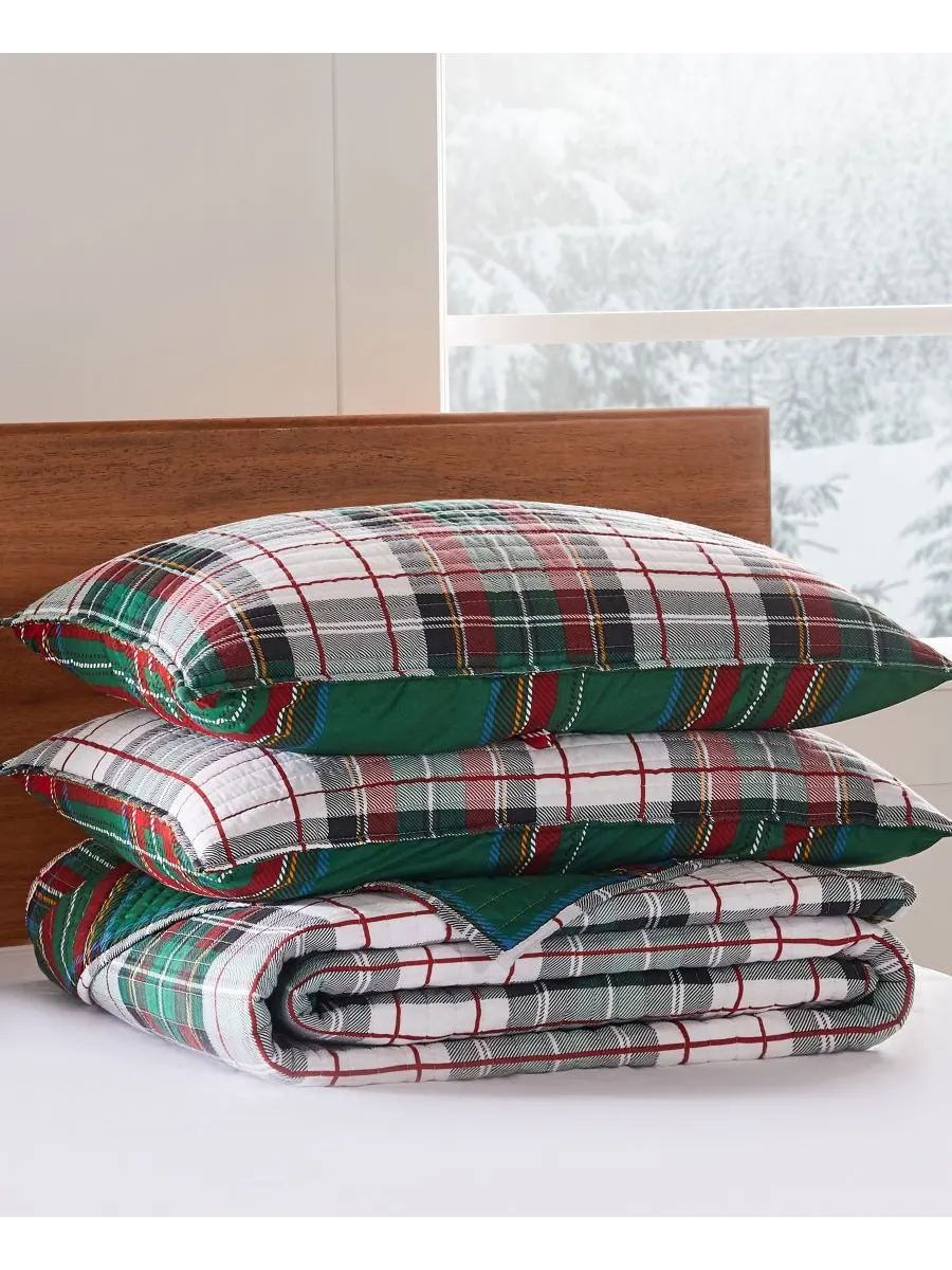 Двустороннее стеганое одеяло Spencer Plaid, размер Full/Queen Levtex — изображение 5 из 5, зеленый
