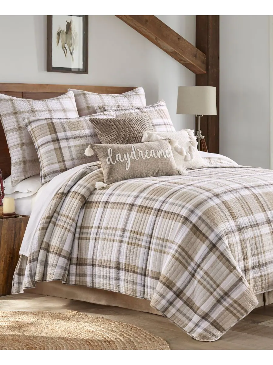 Двустороннее стеганое одеяло Spencer Plaid, размер Full/Queen Levtex — изображение 5 из 5, серый
