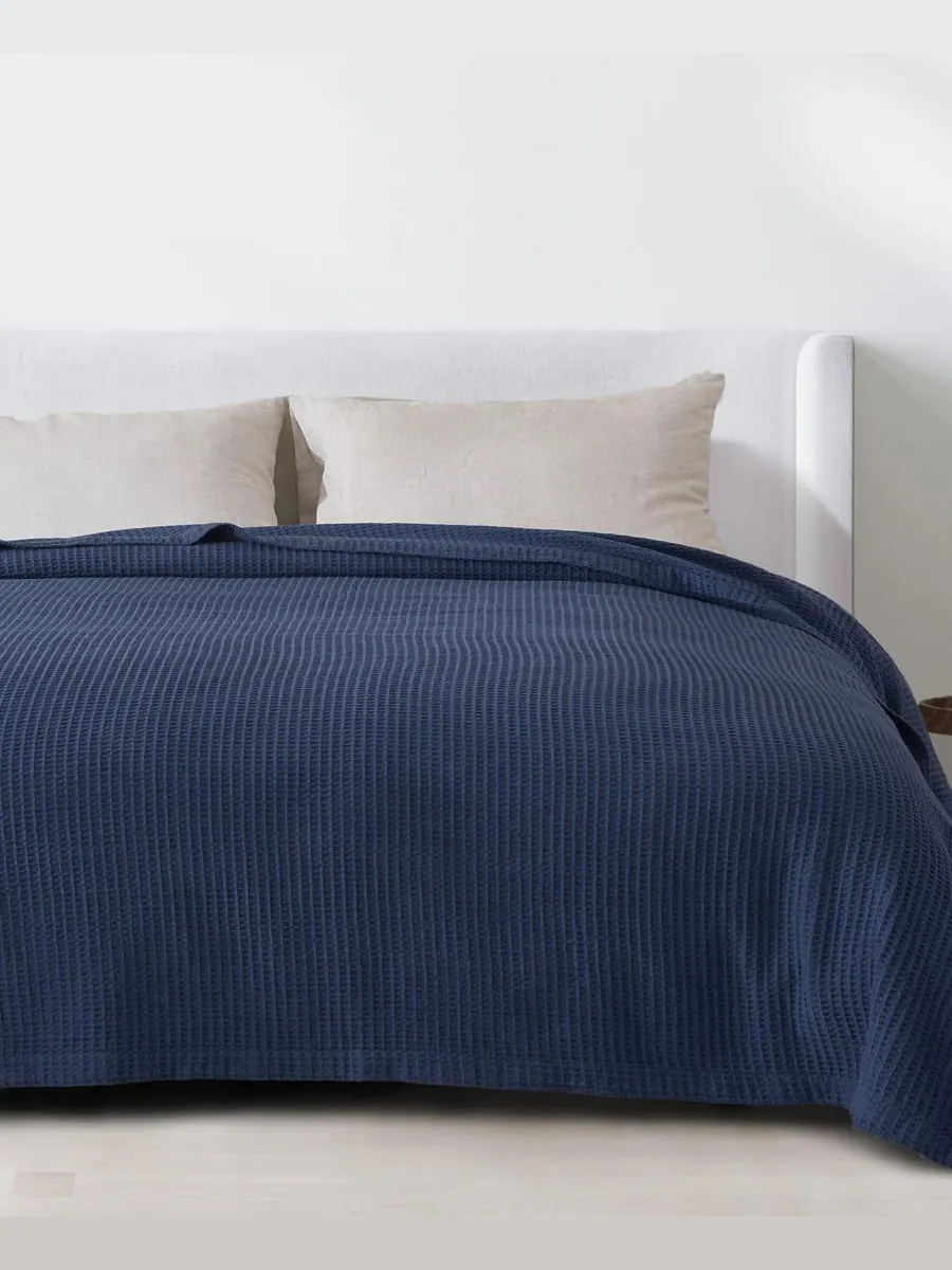 Хлопковое одеяло с вафельным плетением Linery & Co, Navy, King