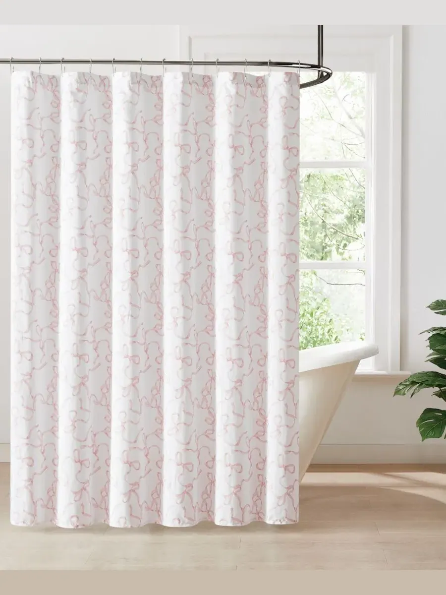 Занавеска для душа с принтом в виде банта, 183 см x 183 см Truly Soft — изображение 1 из 3, белый розовый