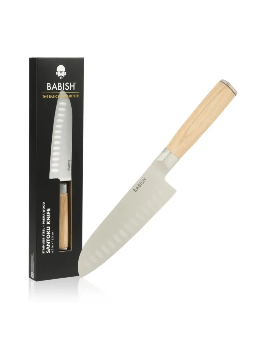 17 см кухонный нож Santoku из высокоуглеродистой немецкой стали 1.4116, цельнометаллическая — изображение 1 из 6, коричневый