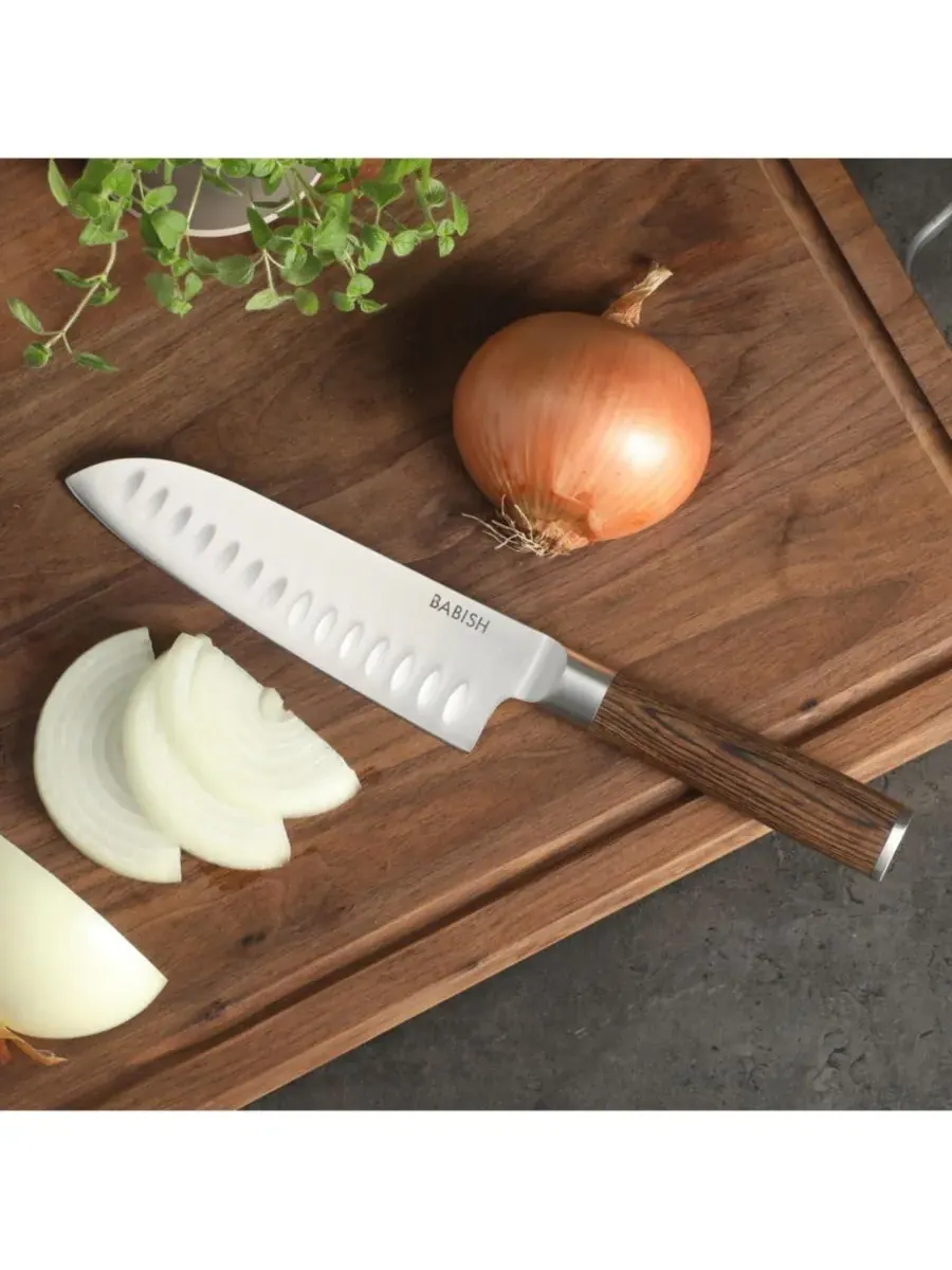 17 см кухонный нож Santoku из высокоуглеродистой немецкой стали 1.4116, цельнометаллическая — изображение 5 из 6, коричневый