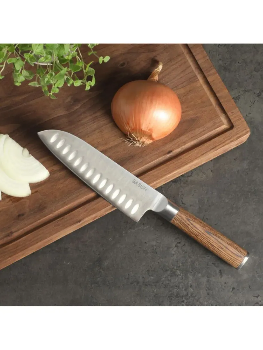 17 см кухонный нож Santoku из высокоуглеродистой немецкой стали 1.4116, цельнометаллическая — изображение 6 из 6, коричневый