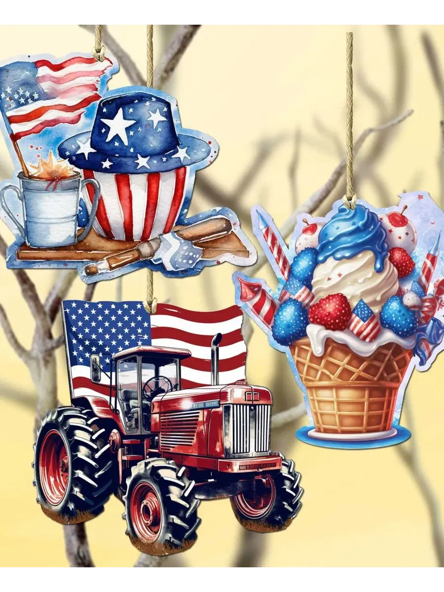 Набор из 3 деревянных елочных украшений American Farmhouse Designocracy — изображение 2 из 8, мульти