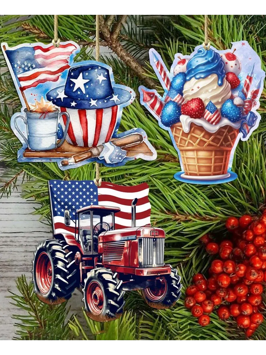 Набор из 3 деревянных елочных украшений American Farmhouse Designocracy — изображение 3 из 8, мульти