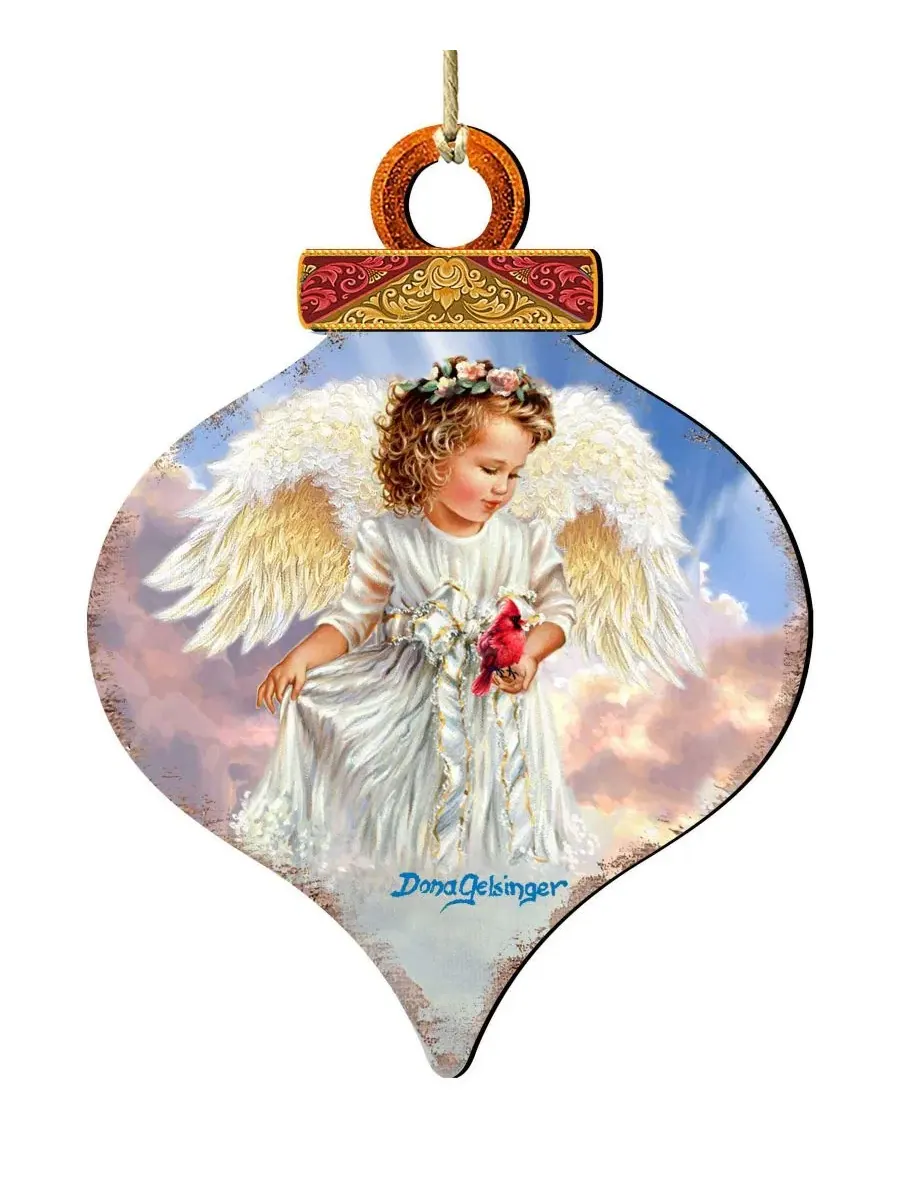 Елочное украшение из дерева Angel with Cardinal Designocracy — мульти
