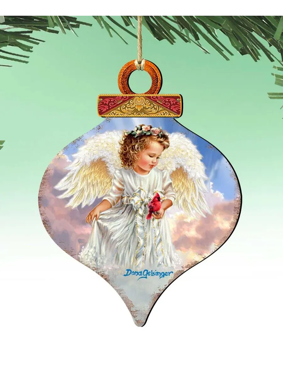 Елочное украшение из дерева Angel with Cardinal Designocracy — изображение 2 из 5, мульти