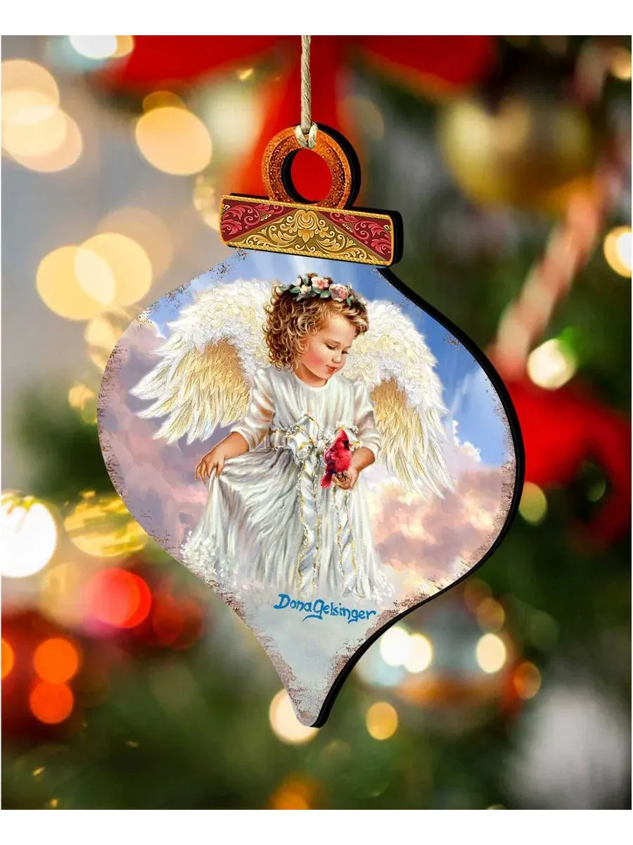 Елочное украшение из дерева Angel with Cardinal Designocracy — изображение 3 из 5, мульти
