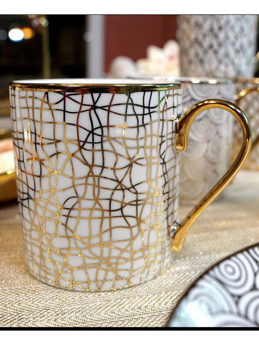 Набор из 6 позолоченных кружек с мозаичным рисунком Certified International — изображение 9 из 10, белый/золотистый