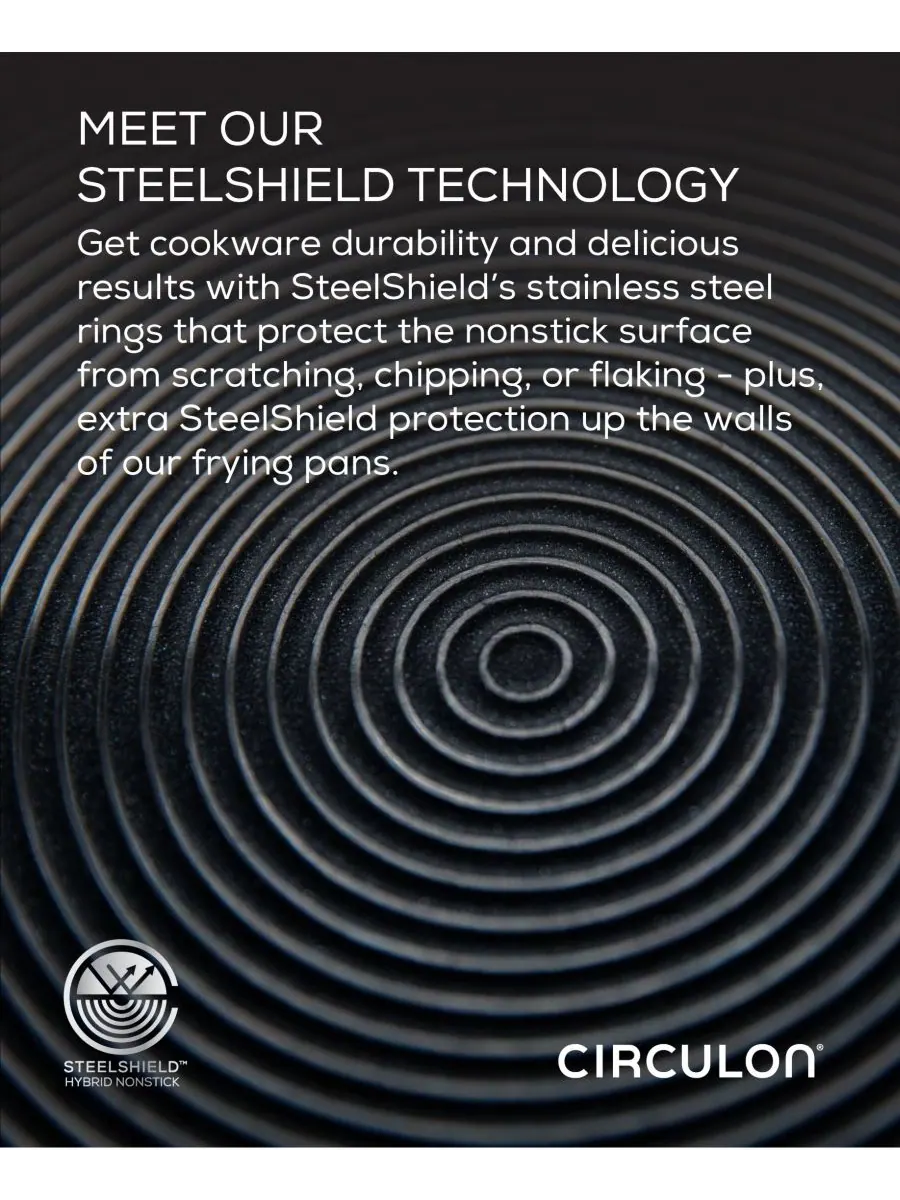 Circulon Набор из 3 предметов: трехслойная антипригарная сковорода SteelShield C-Series с крышкой и — изображение 5 из 10