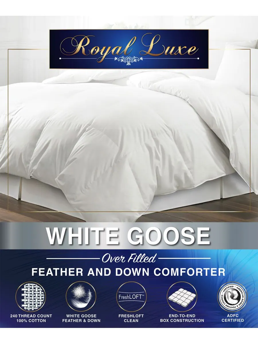 Royal Luxe Одеяло White Goose Feather & Down с плотностью плетения 240 нитей, размер King — изображение 7 из 8, белый