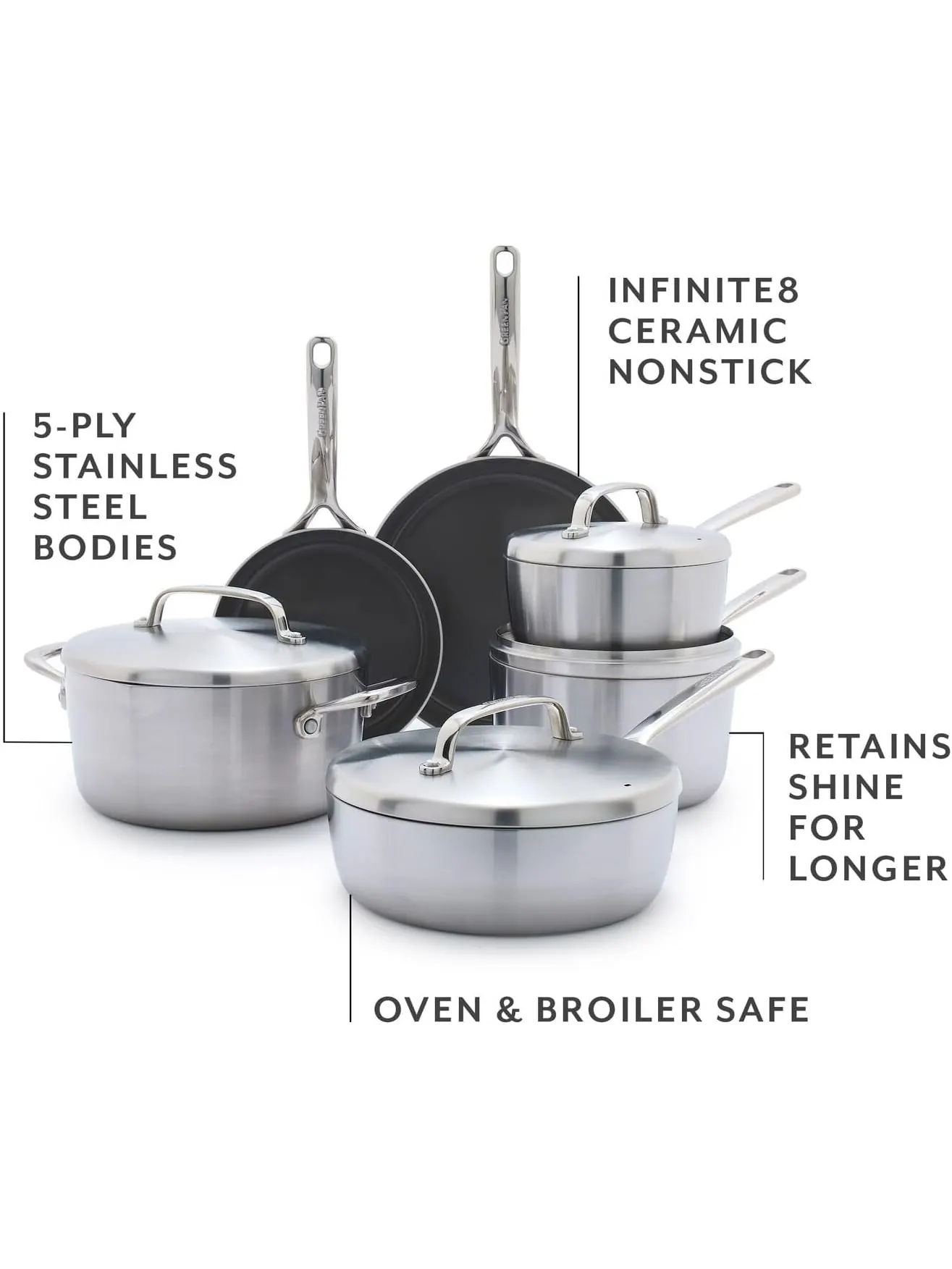 Сковорода GreenPan GP5 Stainless Steel, 20 см — изображение 5 из 5, золотистый