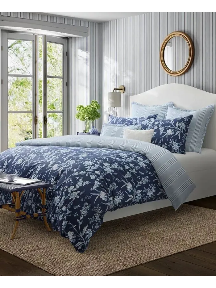 Двусторонний комплект хлопковых одеял Branch Toile из 7 предметов, полный/королевский размер Laura — изображение 2 из 15