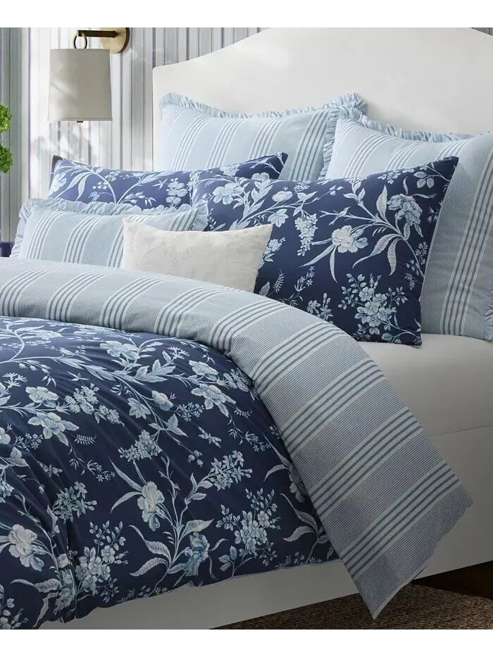 Двусторонний комплект хлопковых одеял Branch Toile из 7 предметов, полный/королевский размер Laura — изображение 4 из 15
