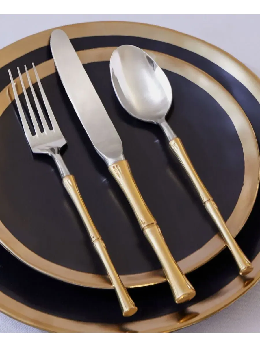Набор столовых приборов Rattan Mirrored Accented Gold, 20 предметов, на 4 персоны Godinger — изображение 2 из 5