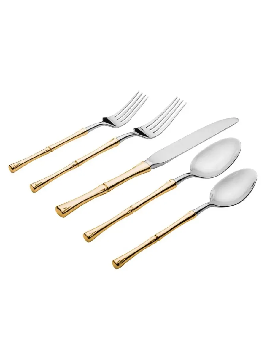 Набор столовых приборов Rattan Mirrored Accented Gold, 20 предметов, на 4 персоны Godinger — изображение 4 из 5