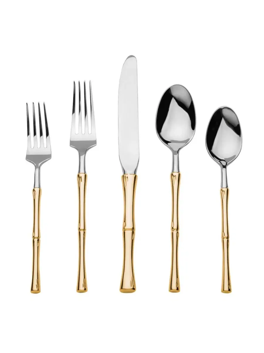 Набор столовых приборов Rattan Mirrored Accented Gold, 20 предметов, на 4 персоны Godinger — изображение 5 из 5