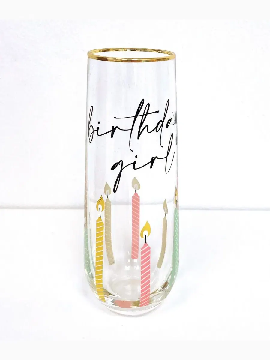 Бокал для шампанского без ножки с золотым ободком и принтом Birthday Girl 8 Oak Lane — изображение 1 из 3, мульти