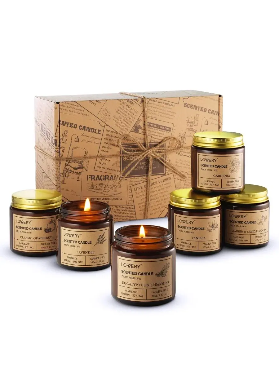 Набор из 6 ароматических свечей из соевого воска, Luxury Aromatherapy Home Soy Candles Lovery — мульти