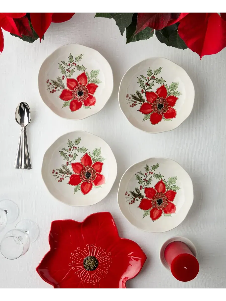 Набор из 4 обеденных пиал Festive Blooms, керамика Certified International, 40 унций — изображение 3 из 4, мульти
