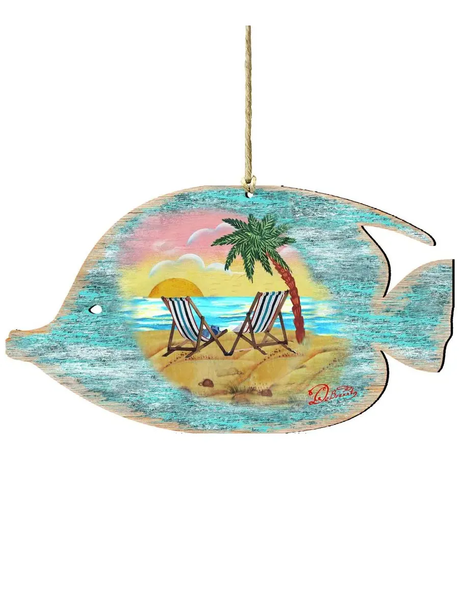 Елочная игрушка из дерева Rustic Tropical Fish Designocracy — мульти