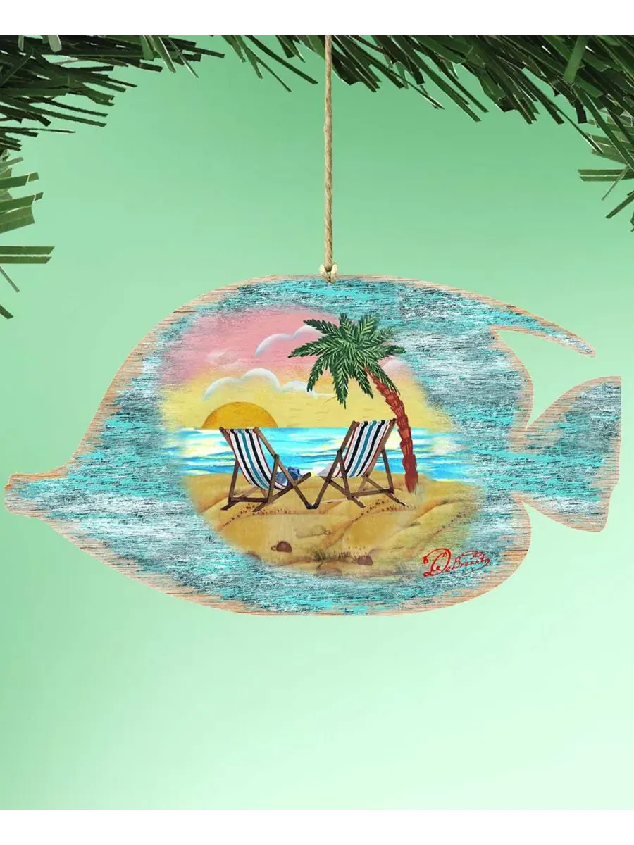 Елочная игрушка из дерева Rustic Tropical Fish Designocracy — изображение 4 из 4, мульти