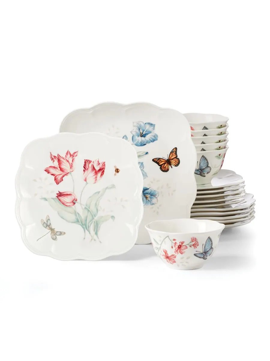 Набор посуды Butterfly Meadow Square из 18 предметов, на 6 персон Lenox — изображение 1 из 10, мульти белый