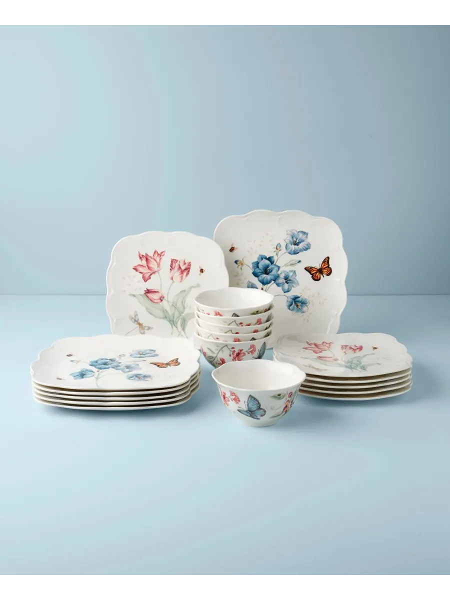 Набор посуды Butterfly Meadow Square из 18 предметов, на 6 персон Lenox — изображение 2 из 10, мульти белый