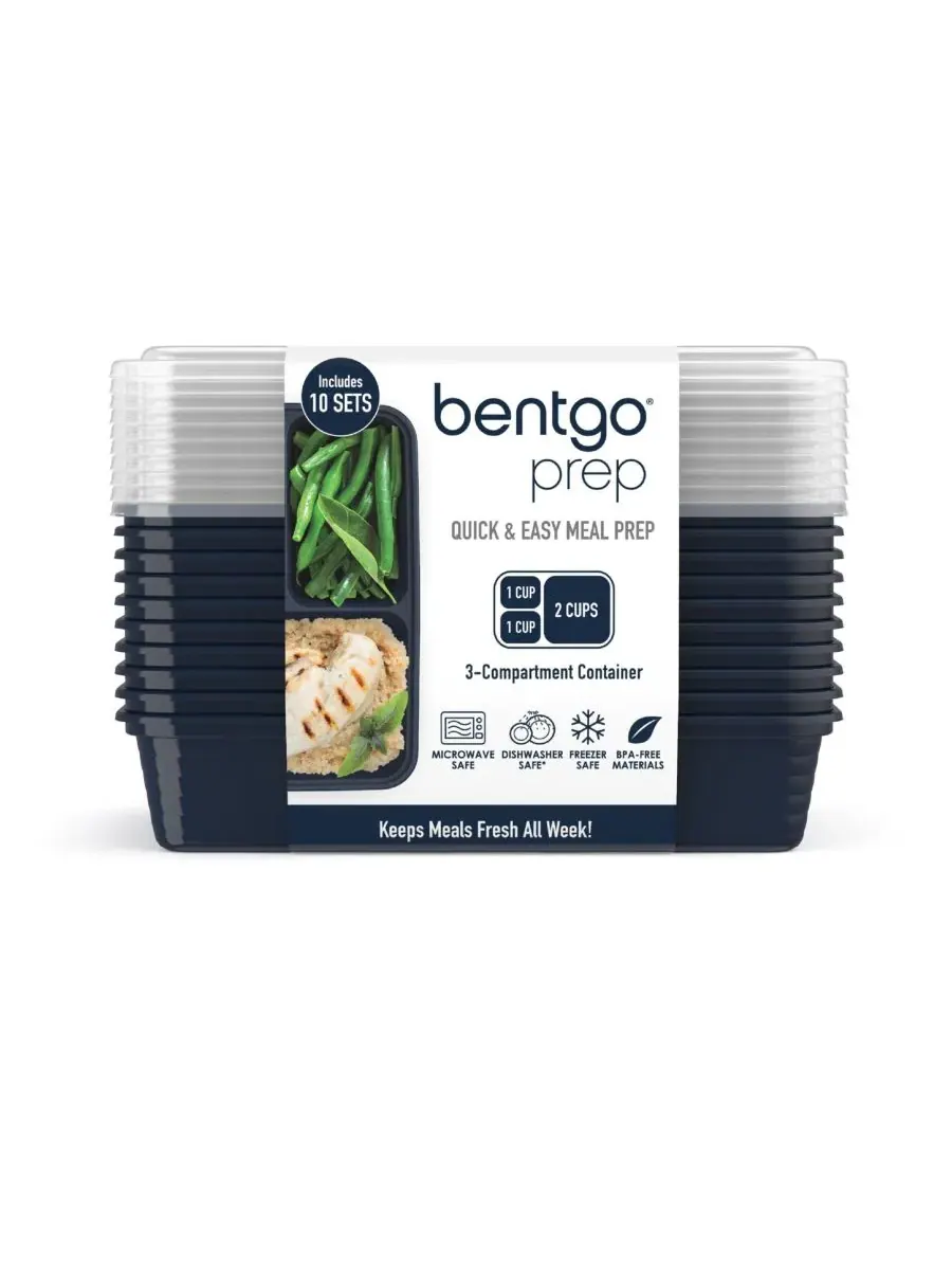 Набор из 10 контейнеров для хранения продуктов Food Prep с 3 отделениями Bentgo — изображение 2 из 8, темно-синий