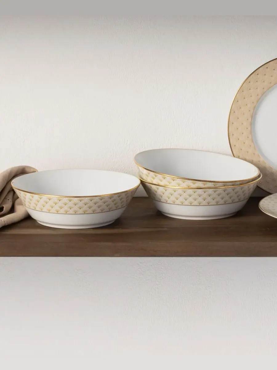 Набор из 4 суповых тарелок Noritake Trocadero Gold, 18 см — изображение 3 из 7, золотистый белый